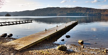 view over a jetty in the lake district